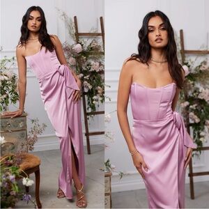 NWT V Chapman June Corset Bustier Boned Strapless Jacquard Front Slit Gown US 12